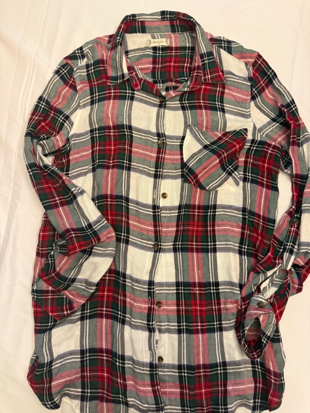 Altar'd State Red, Green and White Plaid Button-Up Shirt